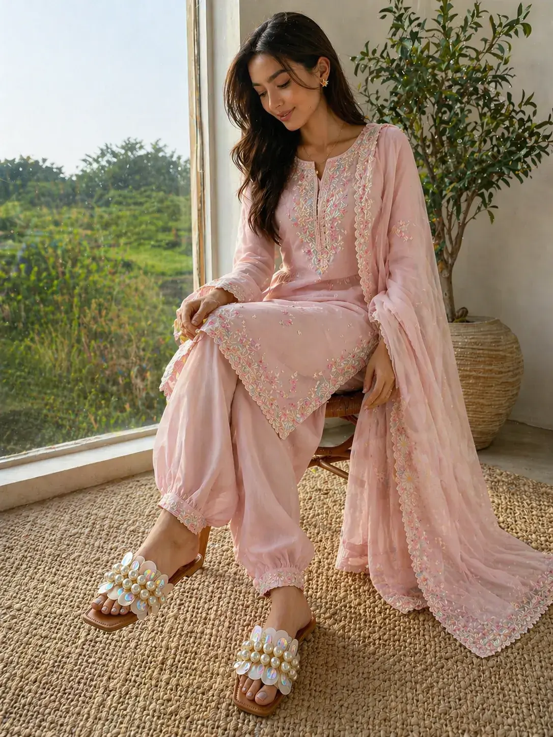 Pearl embellished slider for women by The Taj Global