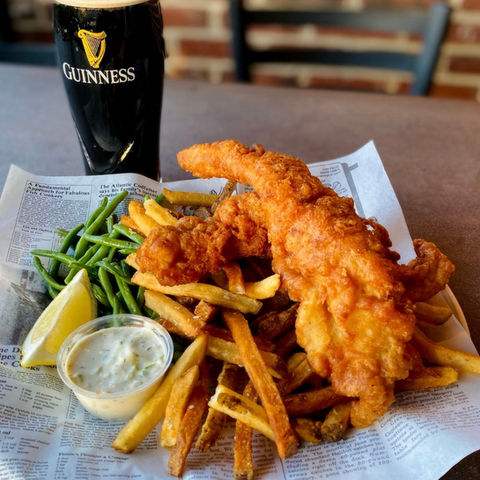 Doherty's Irish Pub & Restaurant Fish & Chips Our specialty! Light & flaky whitefish, batter fried & served with hand-cut fries, haricots verts, tartar sauce, and malt vinegar.