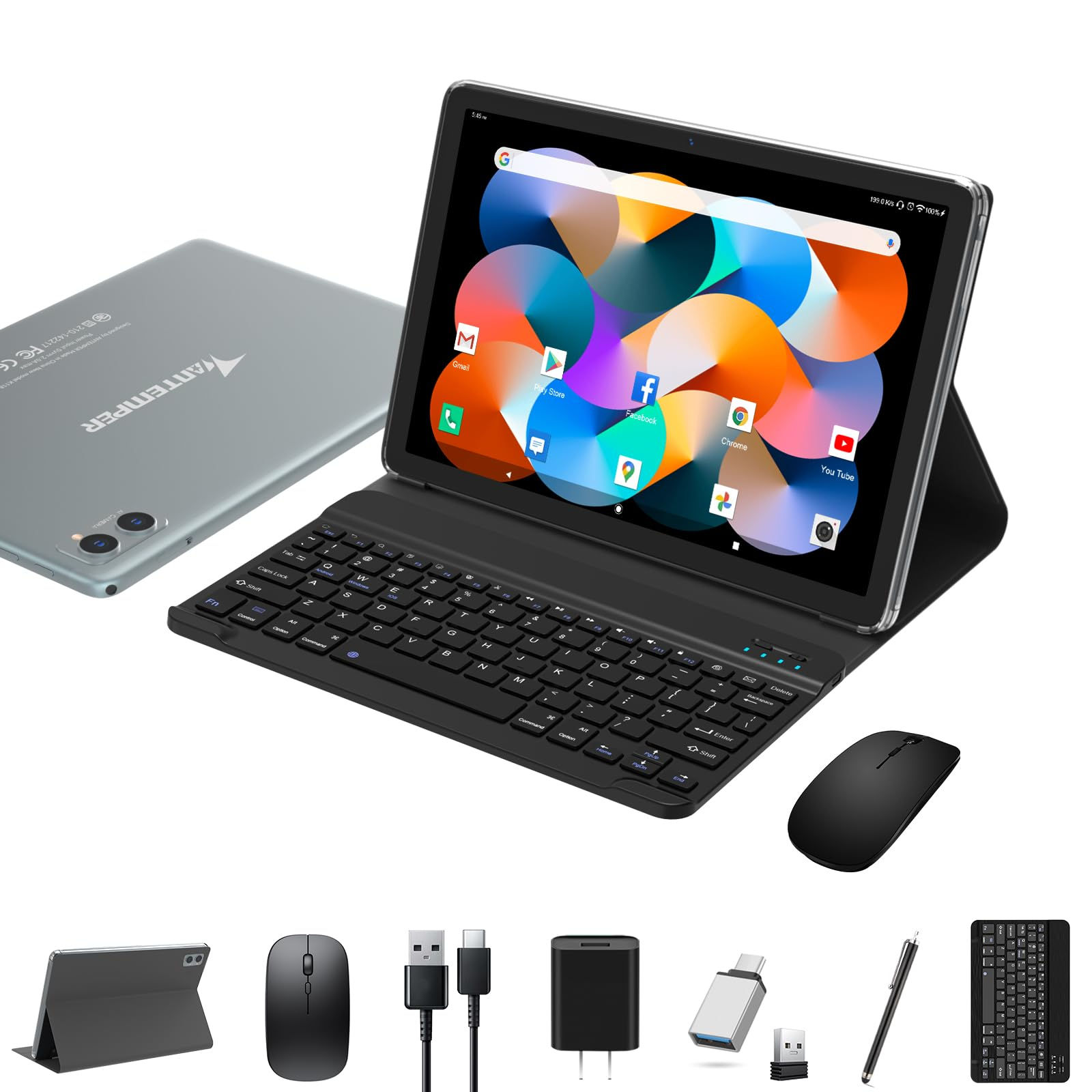 Tablet with Keyboard 128GB Android Tablet 10 Inch 8GB RAM+ 1TB Expansion 2-In-1