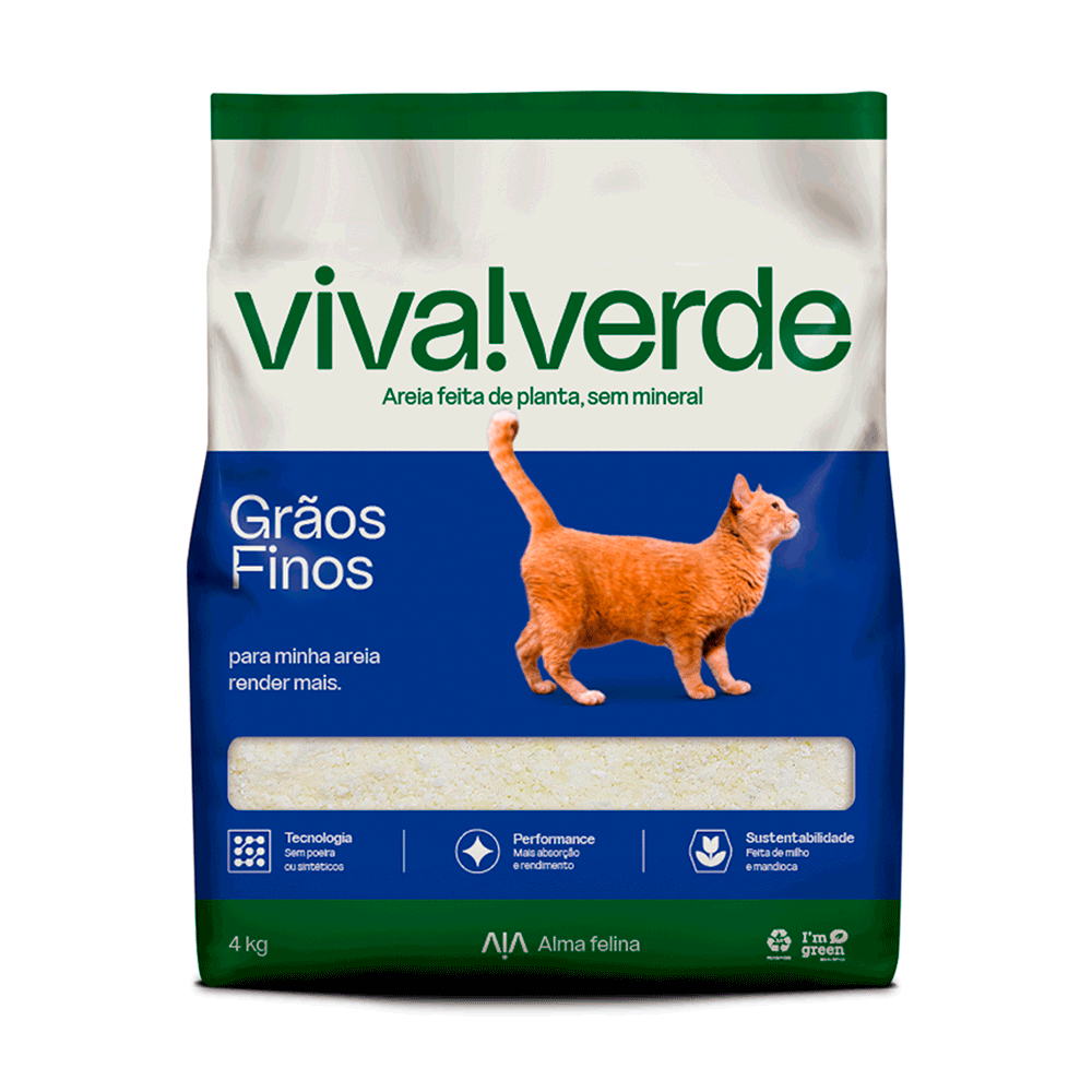 Areia higiênica Viva Verde para gatos, grãos finos azul, pacote de 4kg.