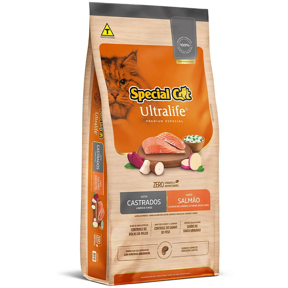 Ração Special Cat Ultralife para gatos adultos castrados sabor salmão pacote