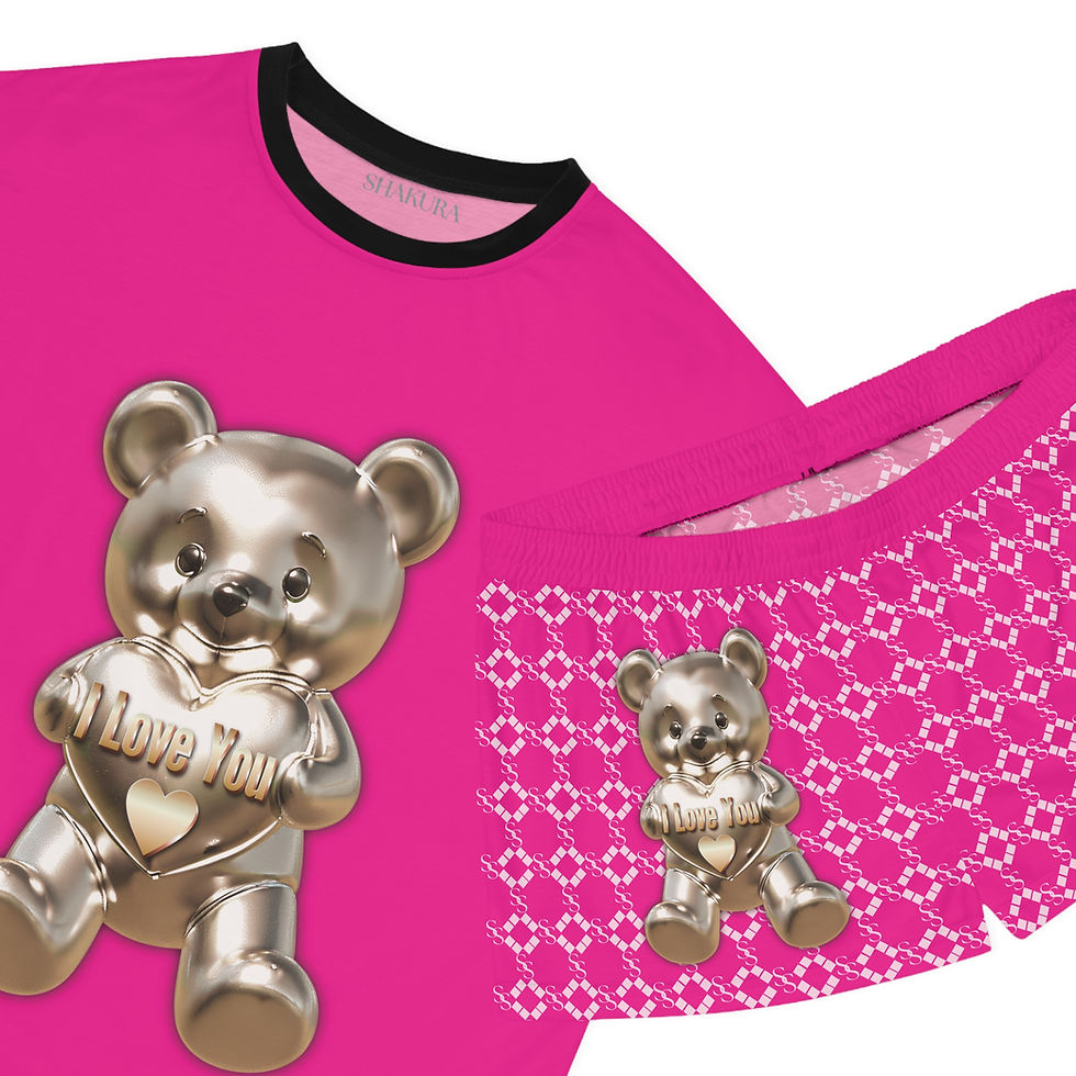 Thumbnail: Teddy Bear Short Pajama Set (AOP) Deep Pink