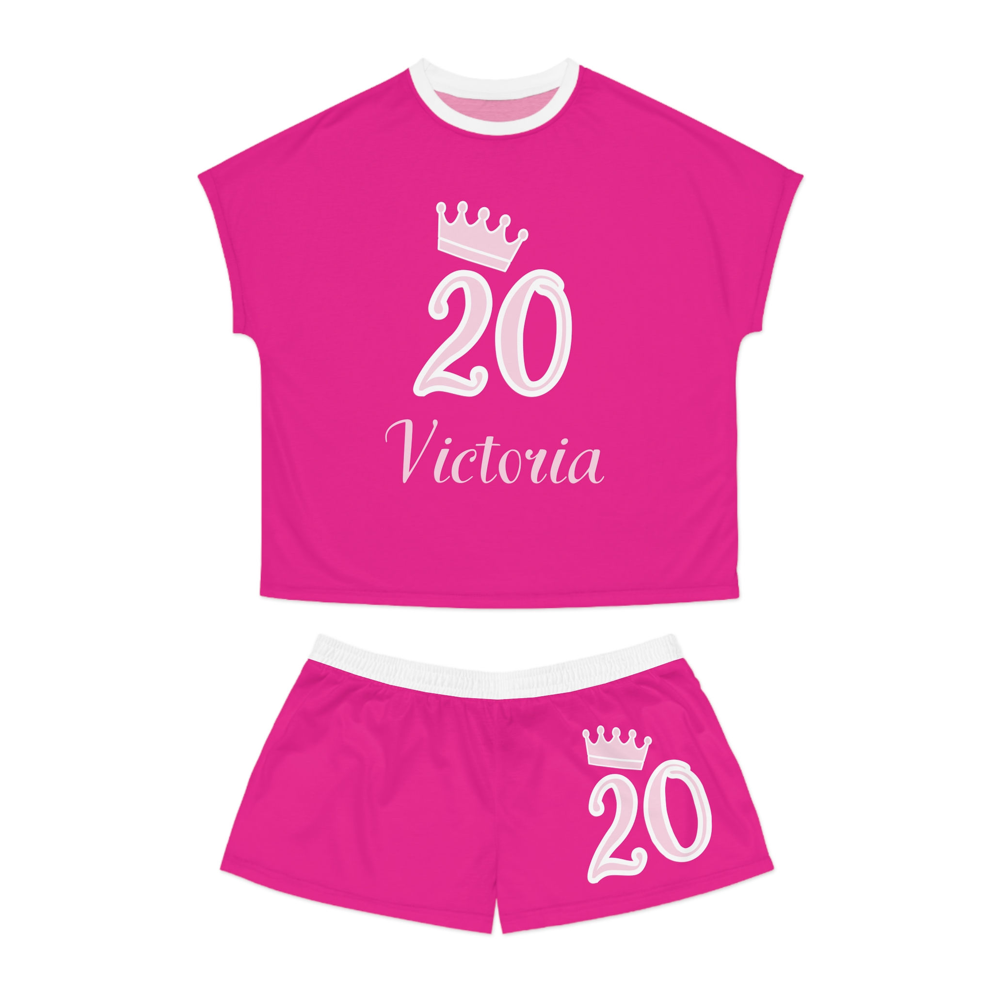 Women's birthday Short Pajama Set (AOP) Deep Pink 