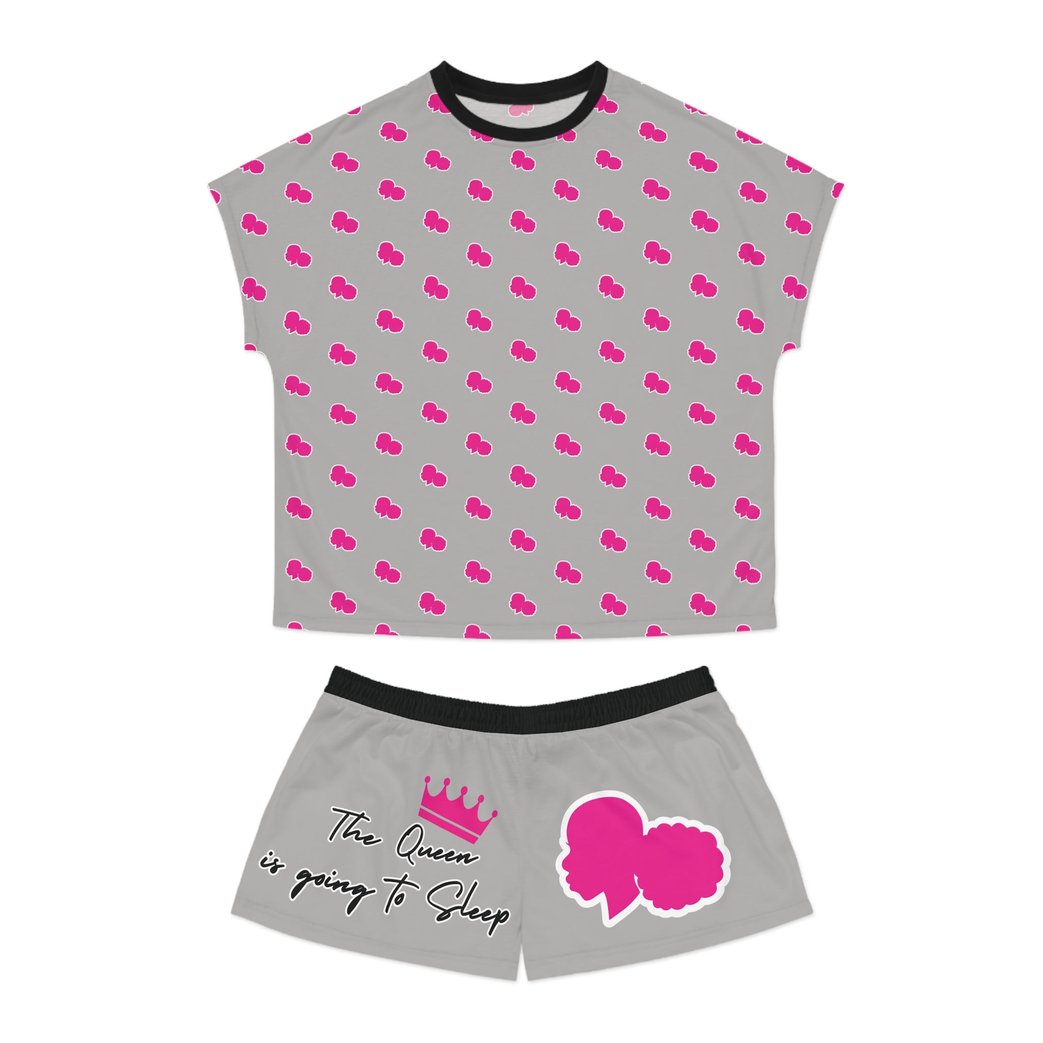 Black Barbie Women's Short Pajama Set (AOP) Light Gray