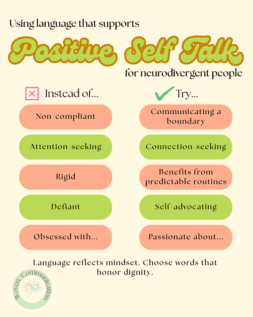 Infographic explaining ways to shift language to support neurodivergent individuals