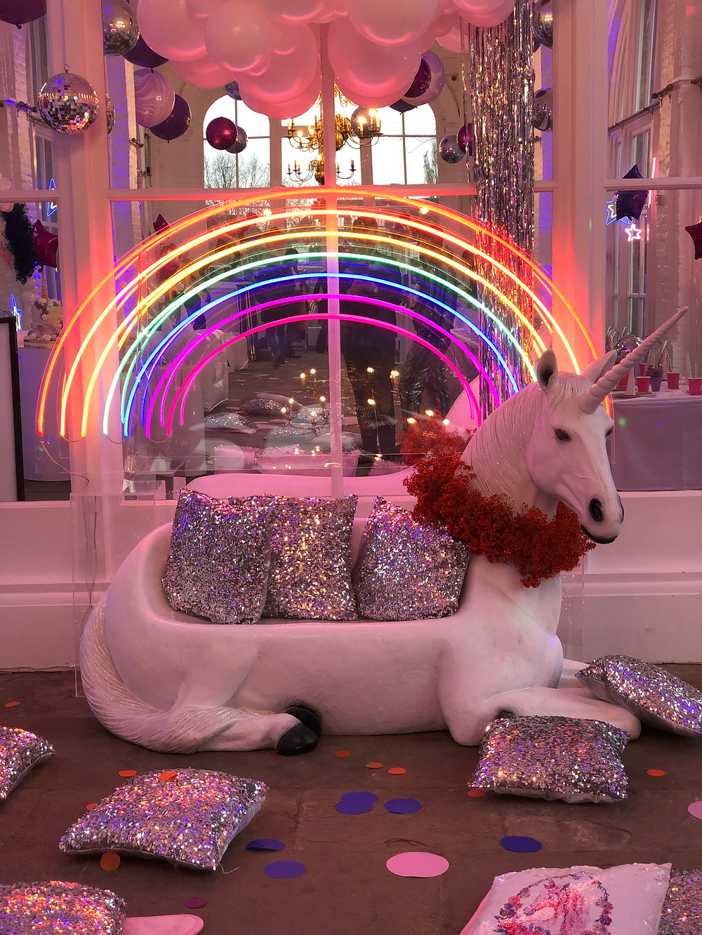 Unicorn bench for unicorn themed party at The Orangery in Holland Park