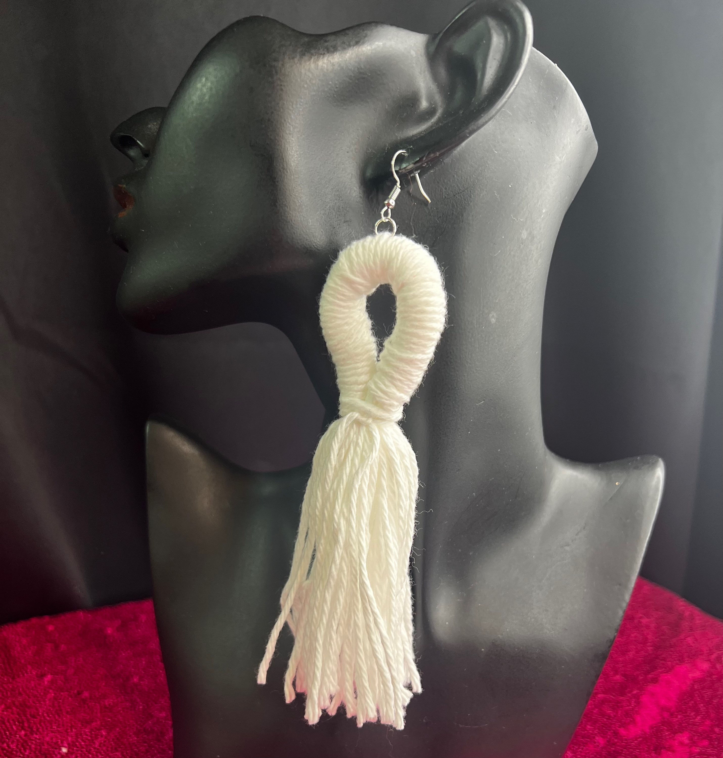 White Yarn Earrings