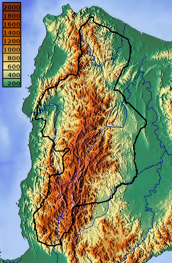 Cordillera Administrative Region Map, a topographic map with elevation color gradient from green (low) to red (high), showing terrain and elevation numbers on the left.