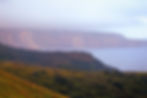 Rapang Cliffs in Ibayat Batanes a coastal landscape with cliffs and ocean under a cloudy sky. The terrain is rugged with green and brown hues, creating a serene mood.