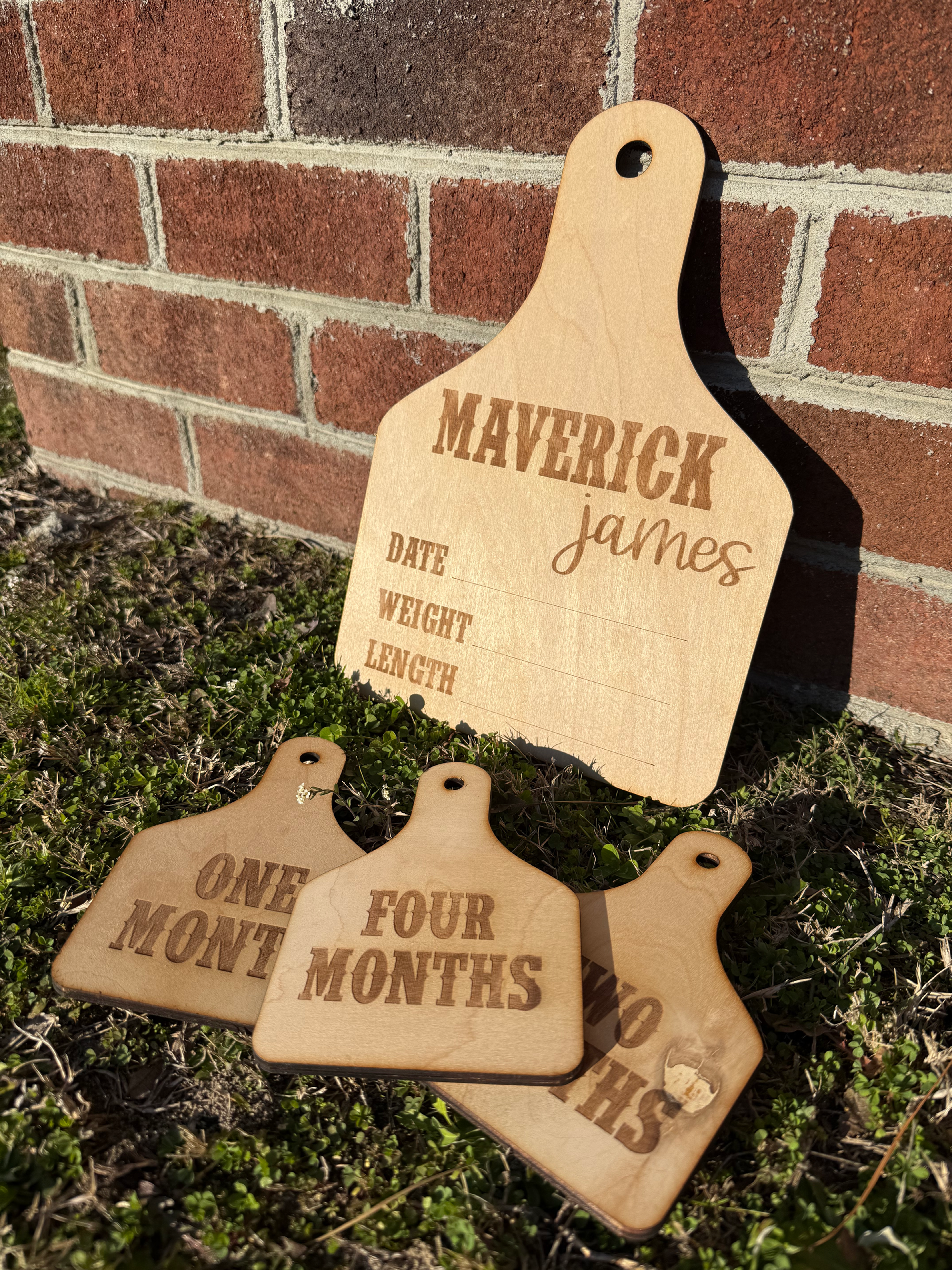 Cow Tag Baby Announcement with Milestones