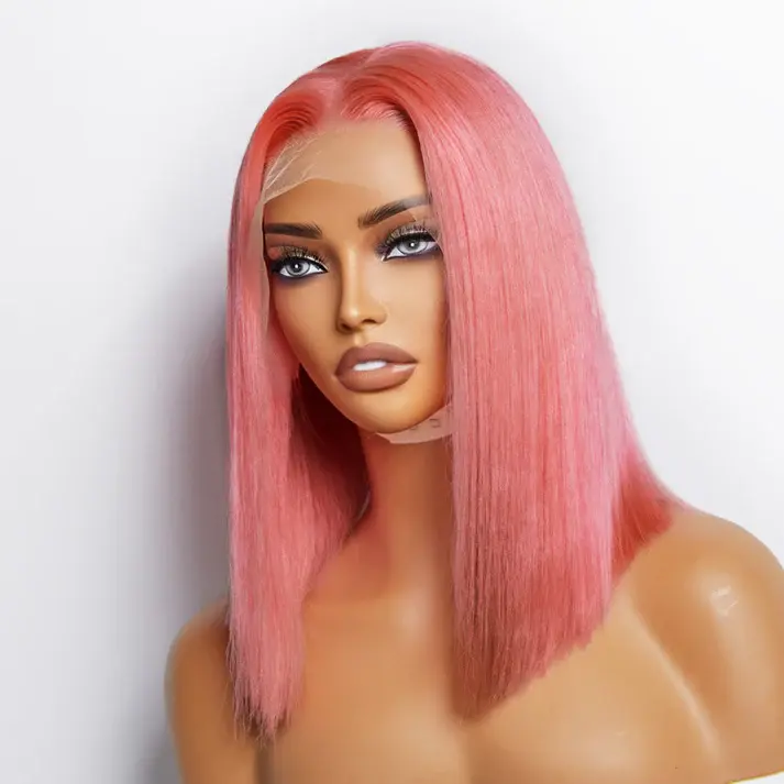 12 Inches Pre-Plucked 13"x4" #Pink Straight Bob Lace Frontal Wig 150% Density-10