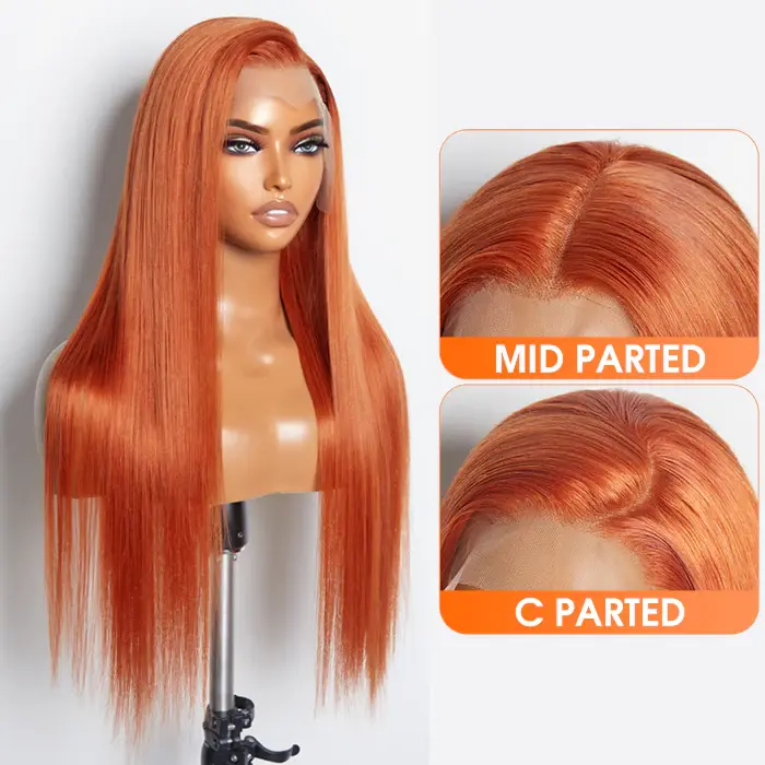 Thumbnail: 24 Inches Ginger 13"x4" Lace Front Straight Wig Pre-Plucked Free Part 150% Densi