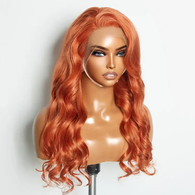Thumbnail: 24 Inches Ginger 13"x4" Lace Front Body Wavy Wig Pre-Plucked Free Part 150% Dens
