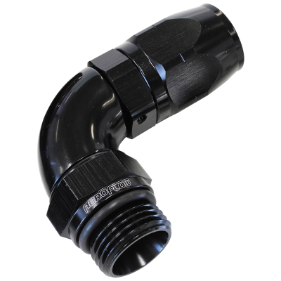 AEROFLOW 90 Deg Male ORB Full Flow Swivel Hose End -8 ORB to -10AN