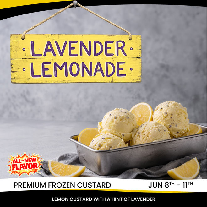 Lemon frozen custard with subtle lavender flavor and creamy texture.