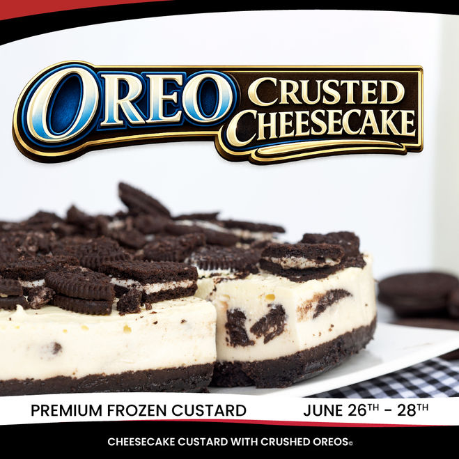 Cheesecake frozen custard with crushed Oreo cookie pieces.