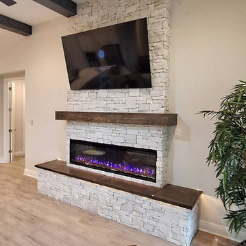 Stone fireplace to match customer's exterior stone of house