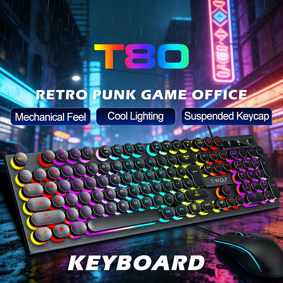 Miniatura: T80 Gaming Mechanical Feel Keyboard Wired 104 Keys Keyboard USB Retro Punk Game 