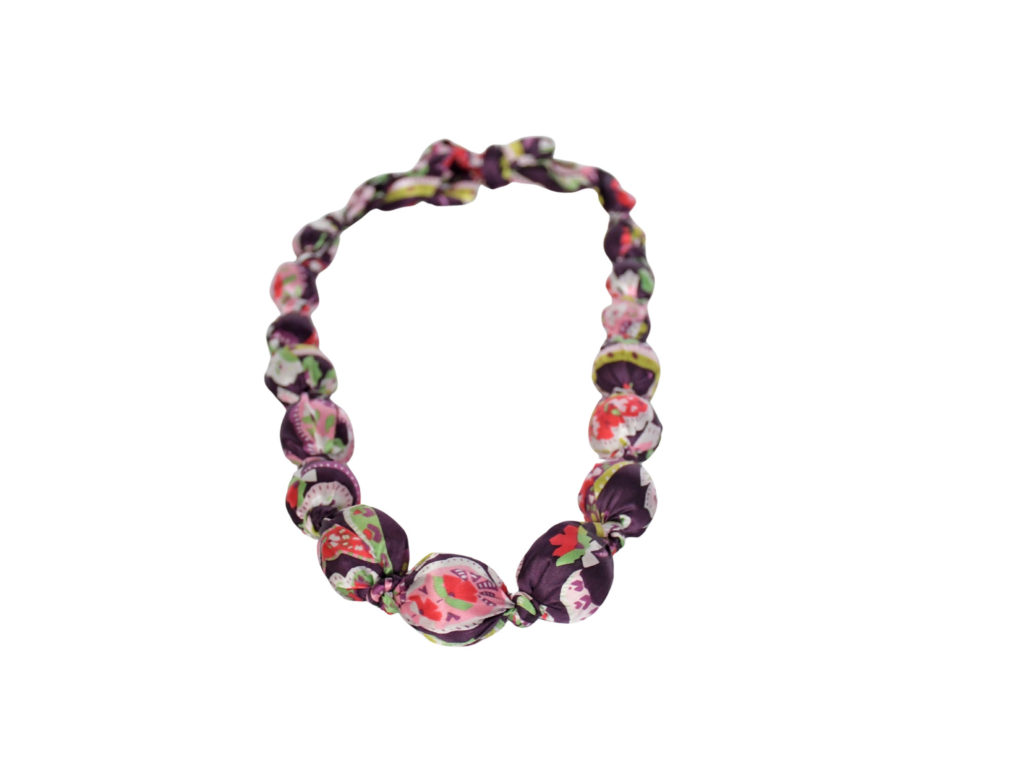 Silk-Wrapped Beaded Necklace with Tie Closure