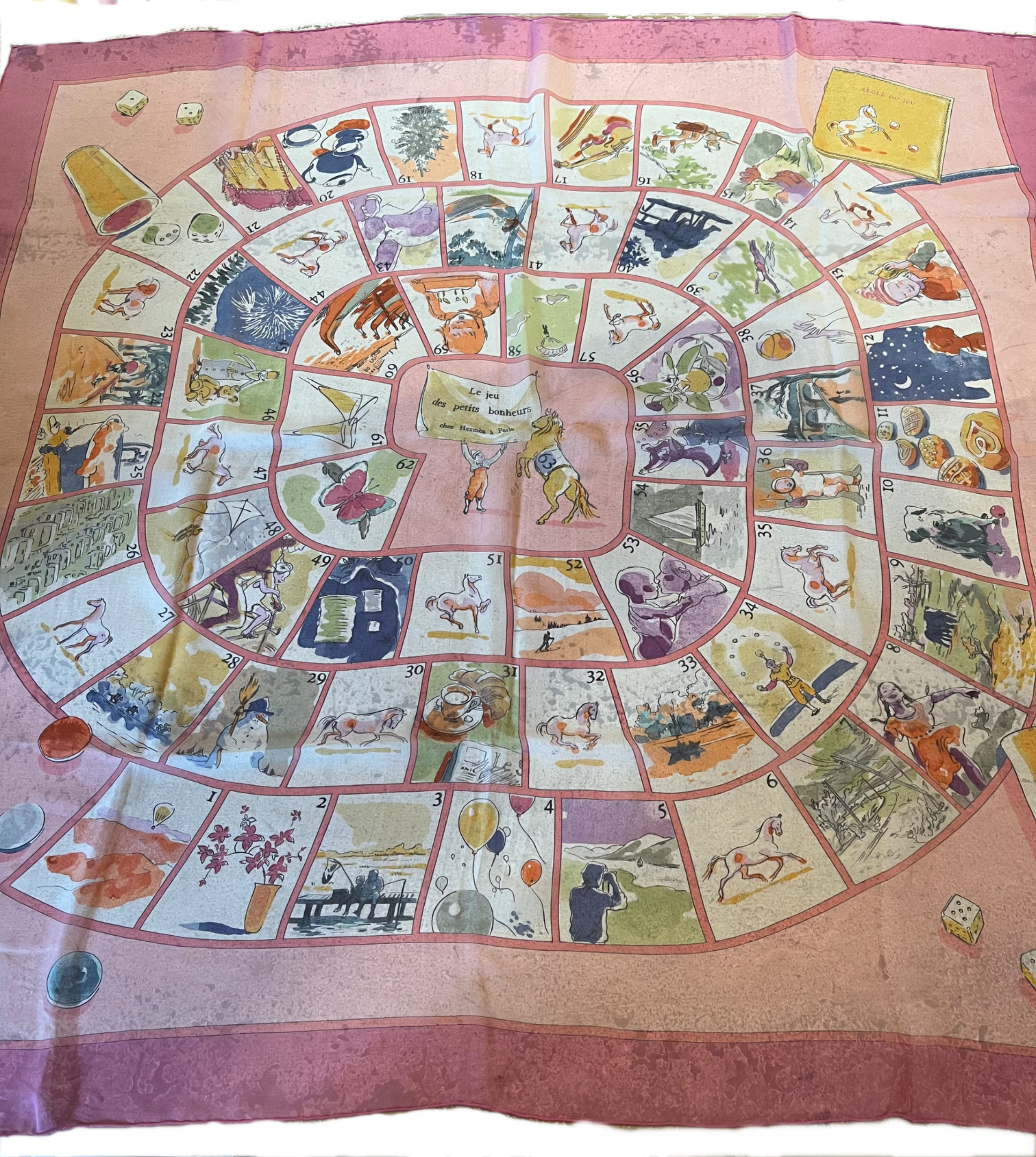 Hermès - “Le Jeu des Petites Bonheurs” Silk Scarf with Box