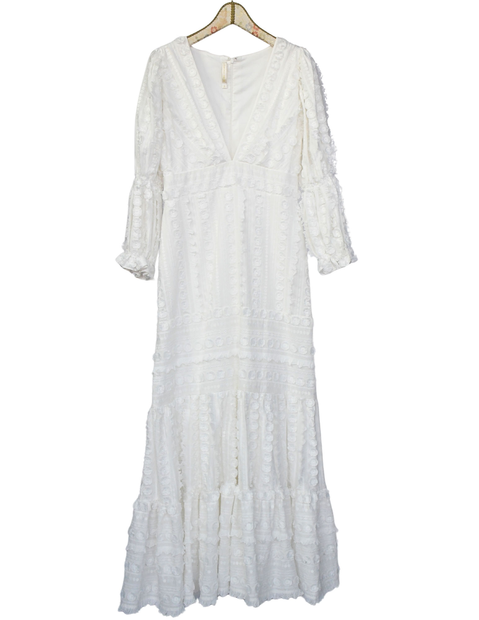 Charina Sarte White Pinwheel Appliqué Maxi Dress - XL