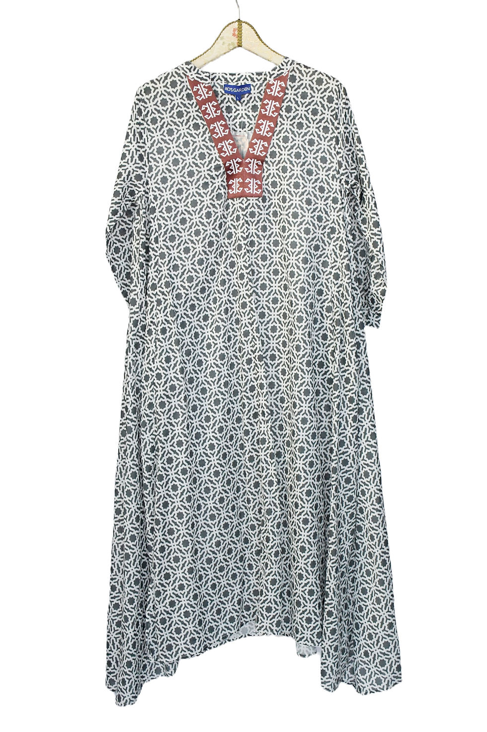 Ro's Garden Gray Geometric Print Kaftan - Lg