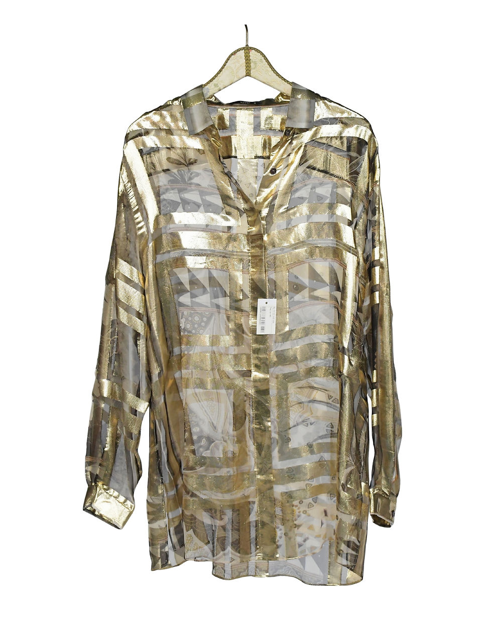 Etro Sheer Silk Geometric Print Blouse - Size 12