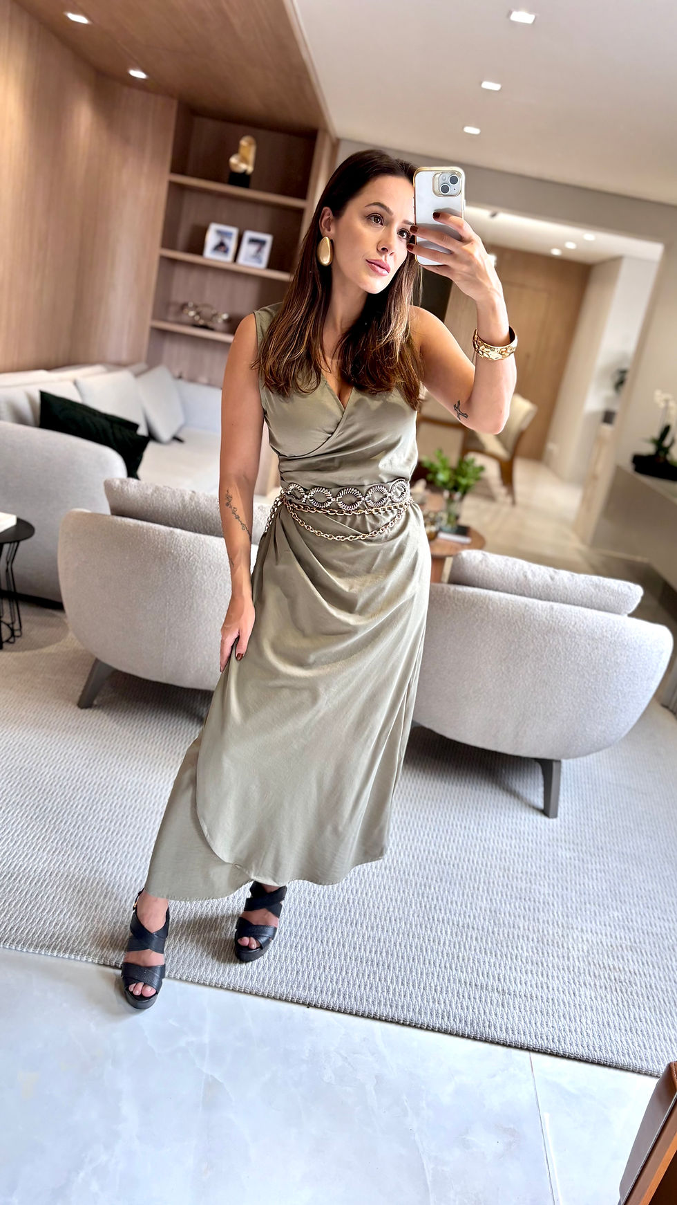 Vestido Midi Drapeado - Verde