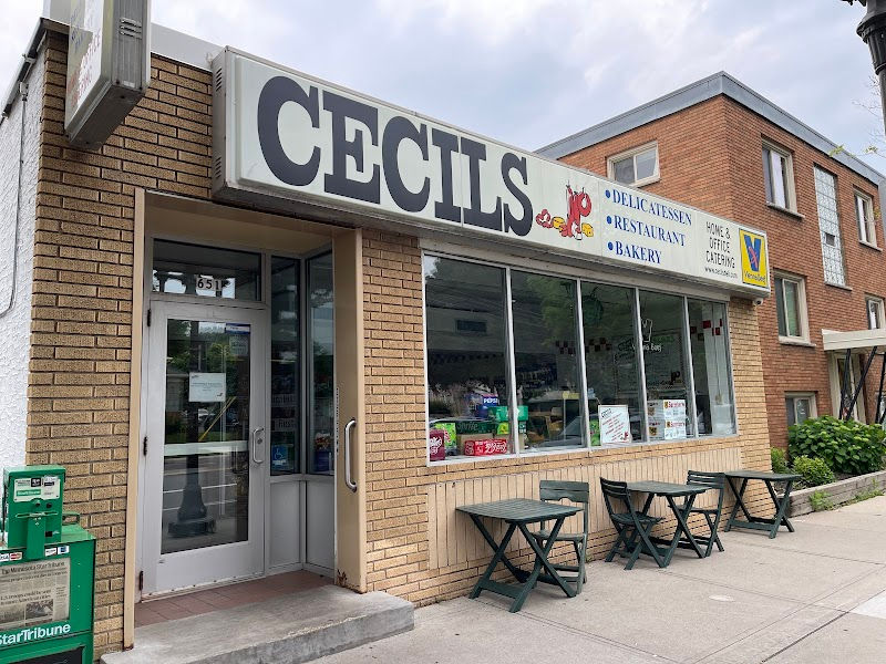 Front exterior view of Cecil's Deli storefront with signage at 651 S. Cleveland Ave. in St. Paul, Minnesota