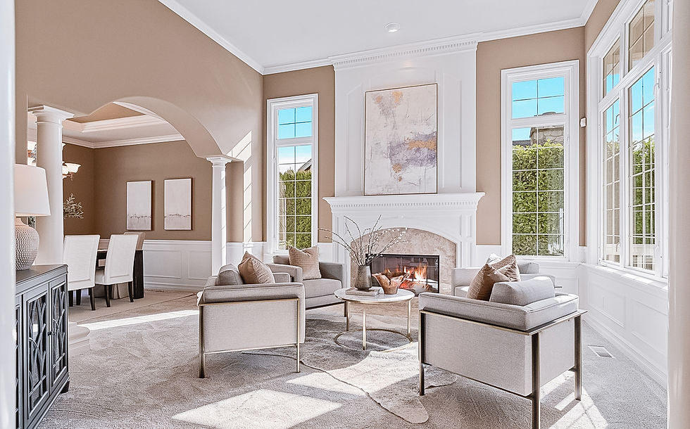 Luxury Staged Formal Sitting Area with Dark Tan Walls