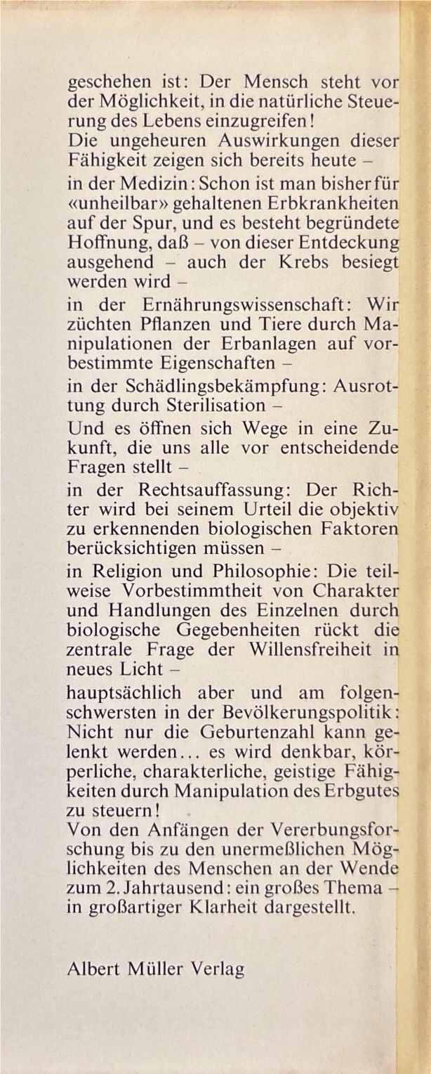 Miniaturbild: Vogt Hans-Heinrich, Das programmierte Leben (antiquarisch)