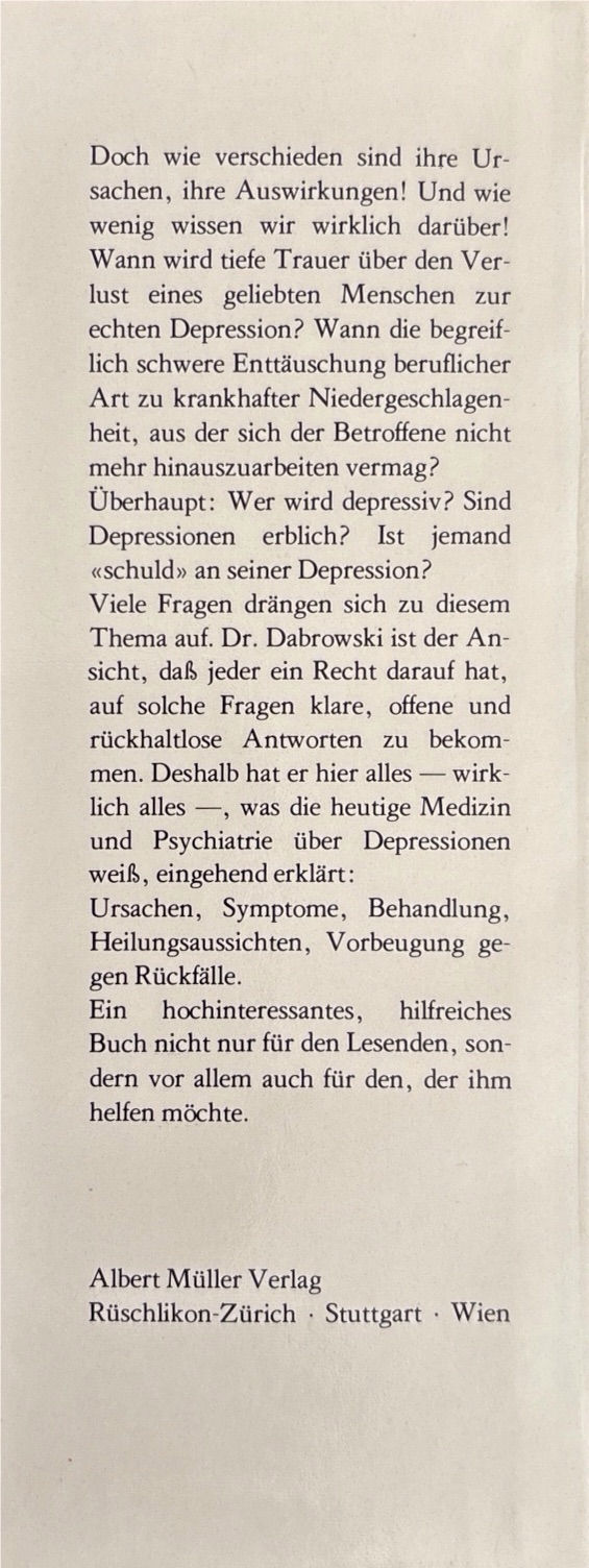 Miniaturbild: Dabrowski Dr. med. Richard, Depressionen - Ursachen und Heilung (antiquarisch)