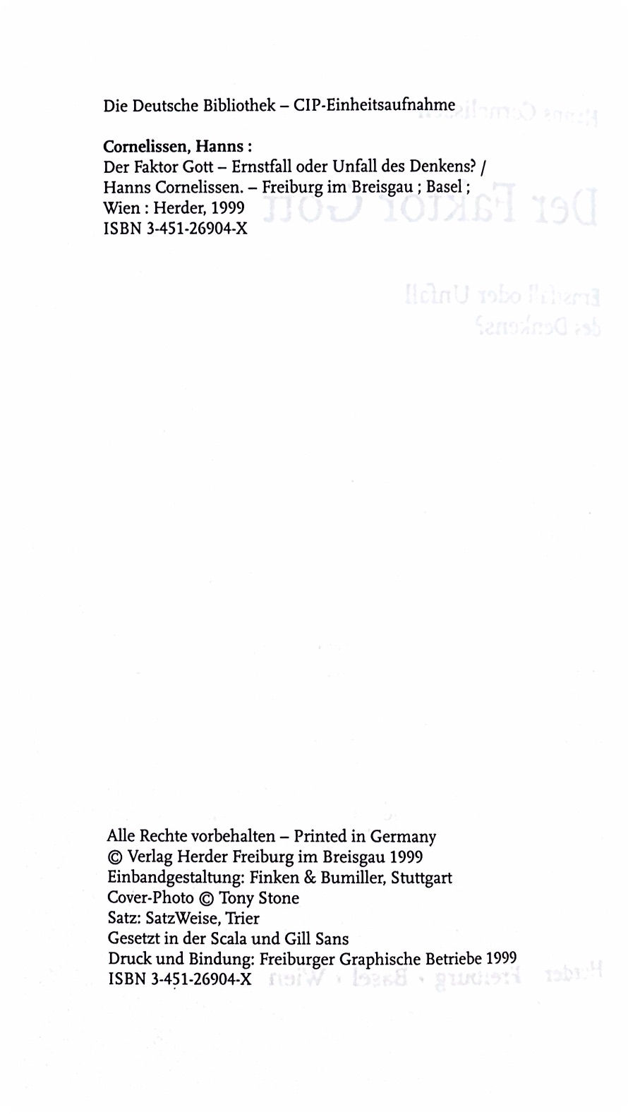 Miniaturbild: Cornelissen Hanns, Der Faktor Gott
