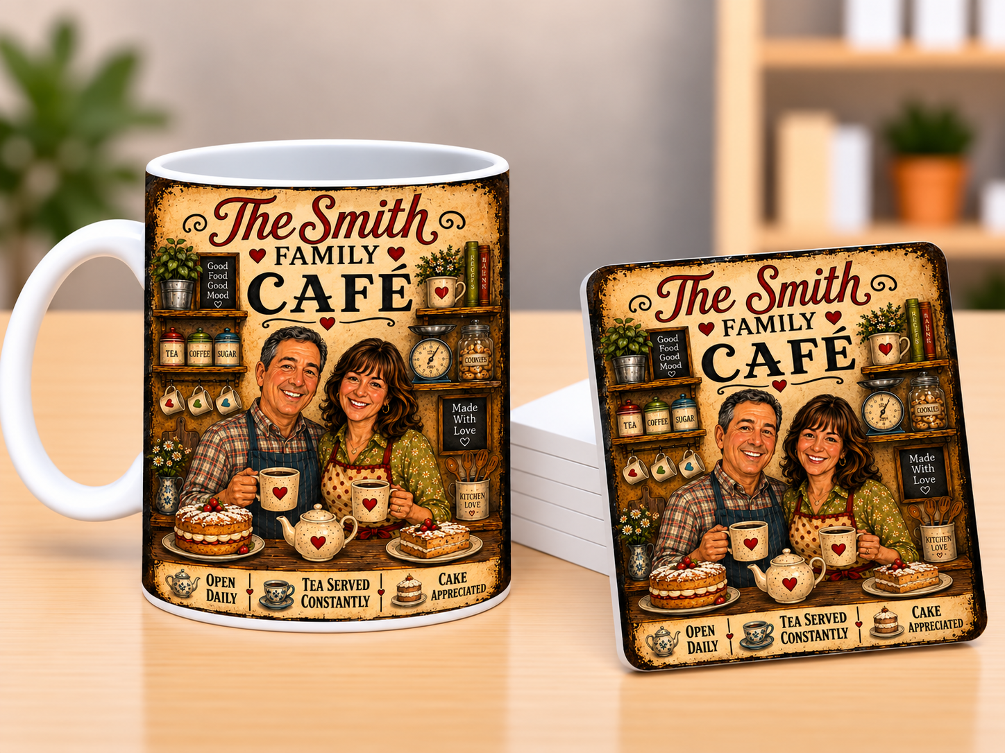 Personalised Your Family Cafe Mug & Coaster Set