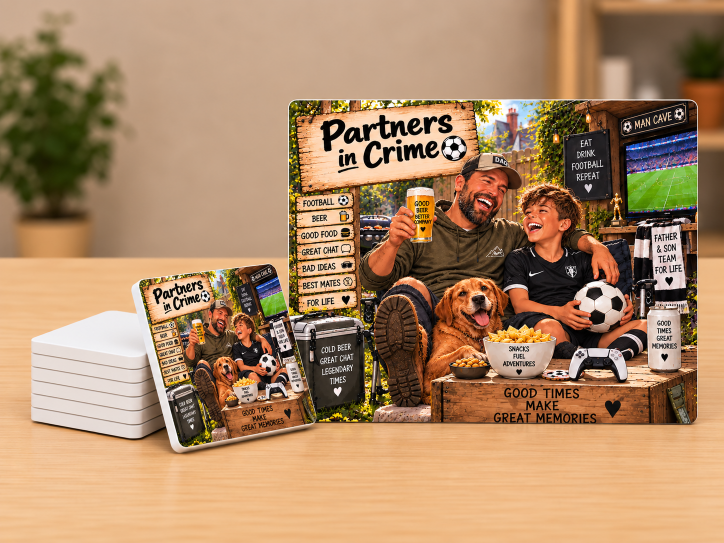 Partners in Crime Father & Son Personalised Plaque & Coaster Set