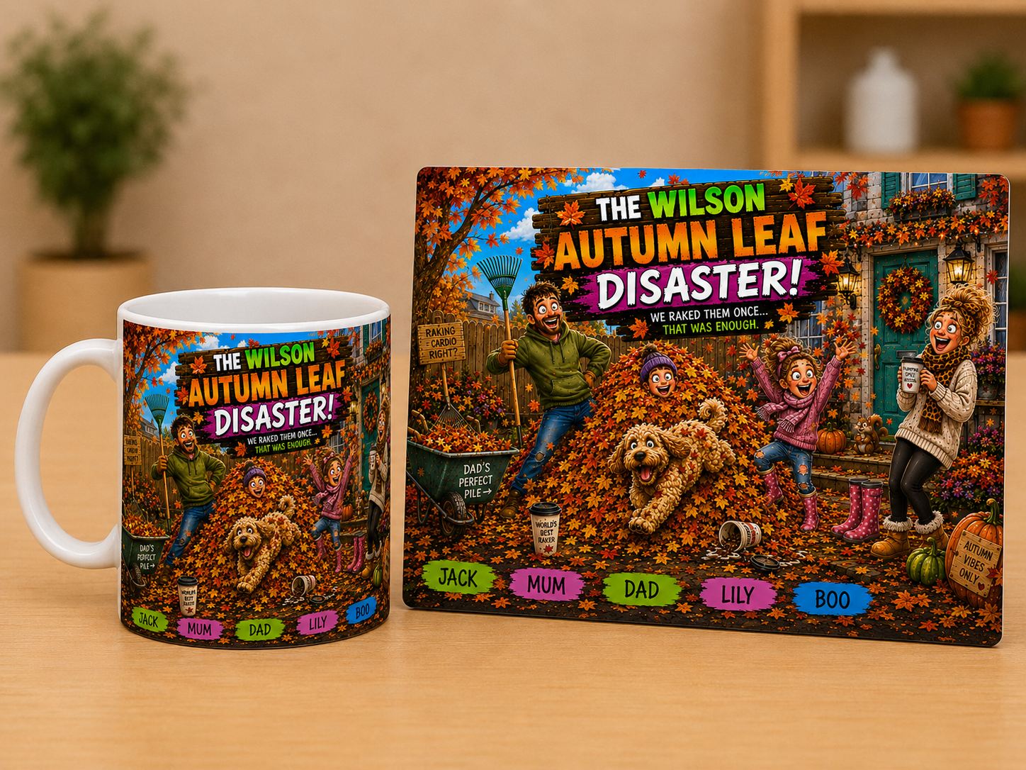 Autumn Leaf Disaster Personalised Mug & Plaque Set