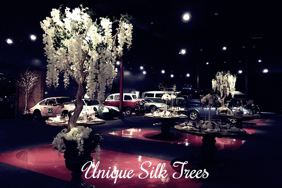 silk flowering wisteria tree at auto show