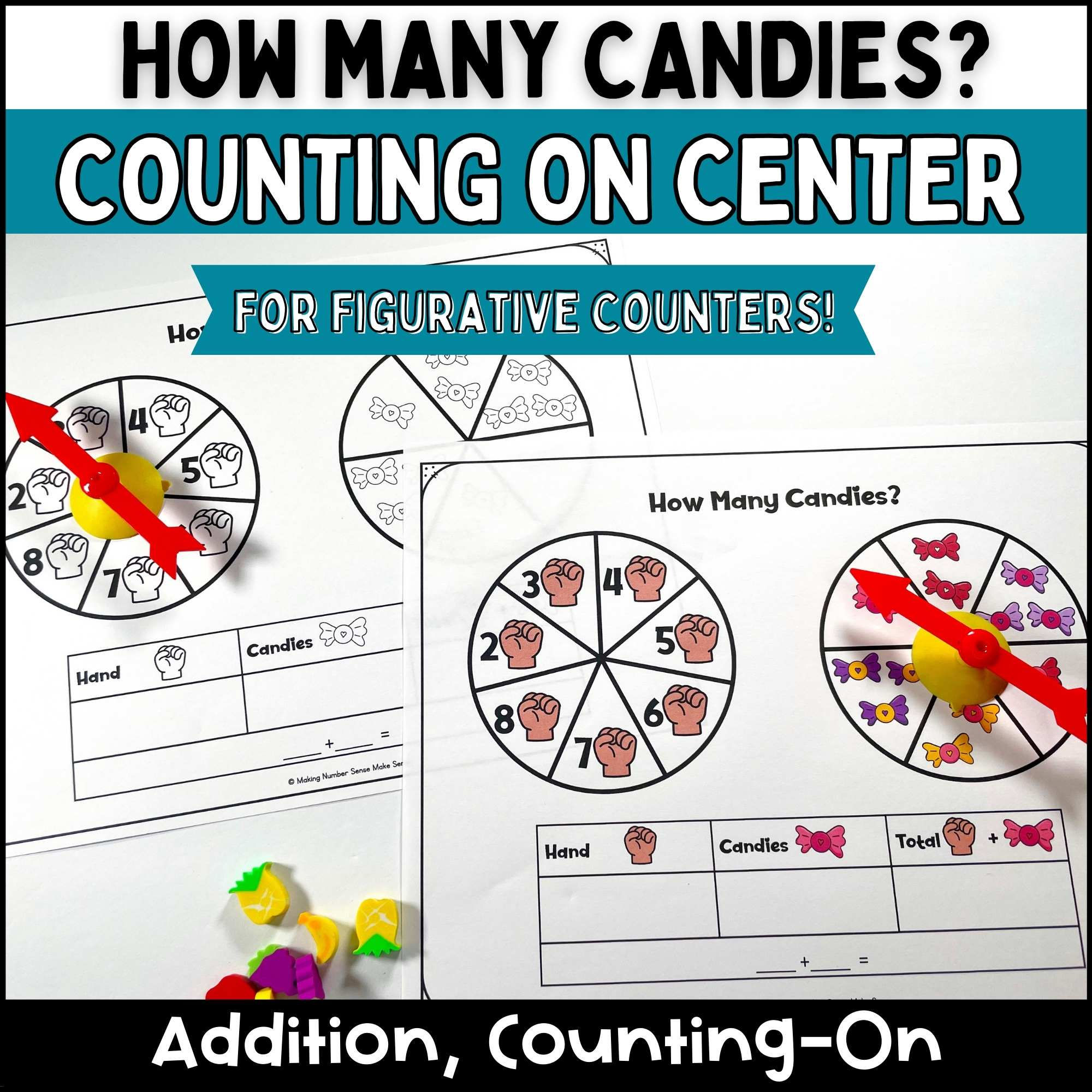 Counting On Strategy and Addition Math Center: How Many Candies?