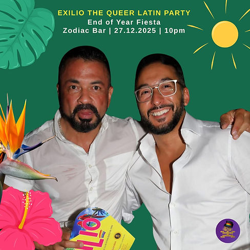 27 Dec 2025  Outsavvy 1080m by 1080  Exilio, The Queer Latin Party (1080 x 1080 px).jpg
