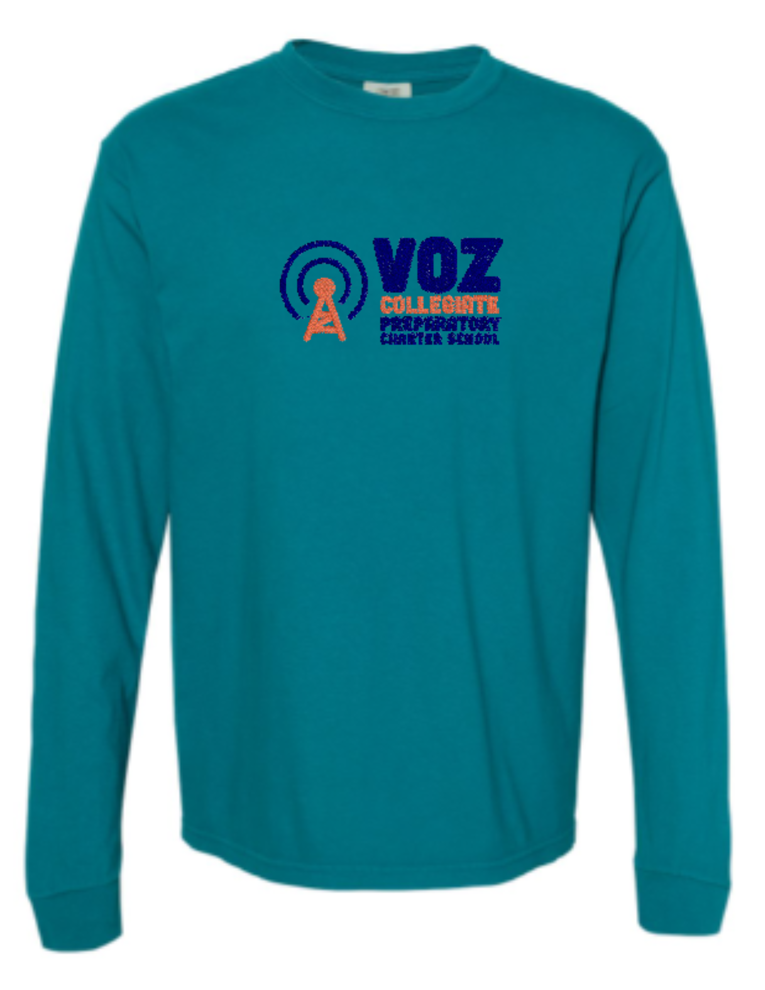 LONG SLEEVE Unisex Adult 100% Cotton Tee with Voz Horizontal Logo 6" Inch Logo