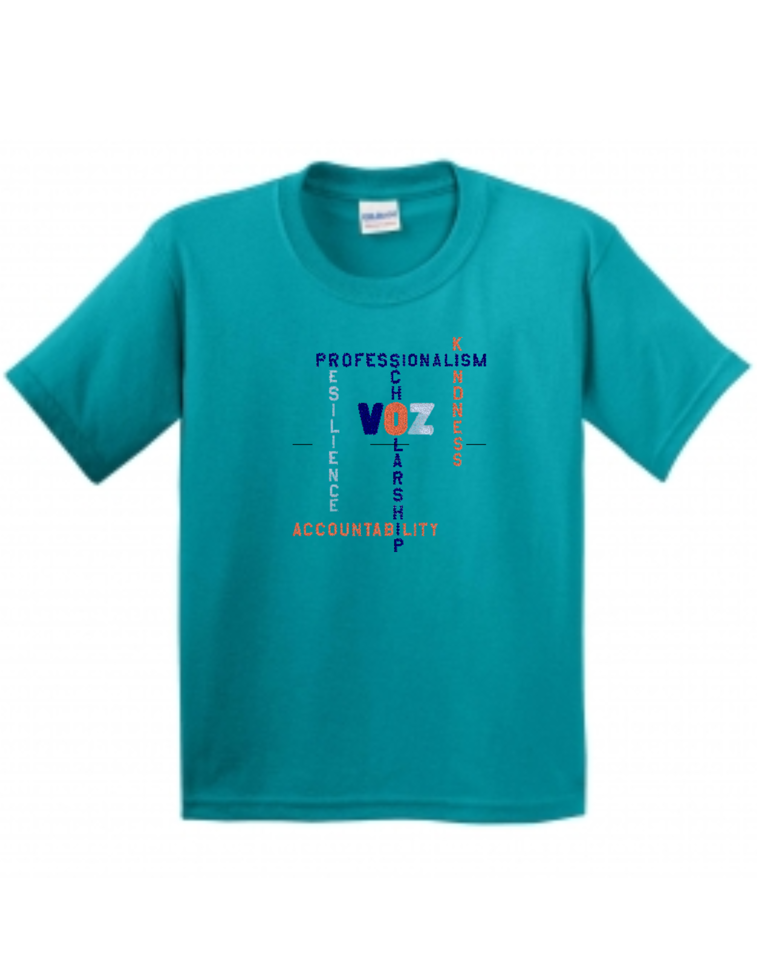 Youth 100% Cotton T-shirts with Voz Crossword 6 Inch Logo