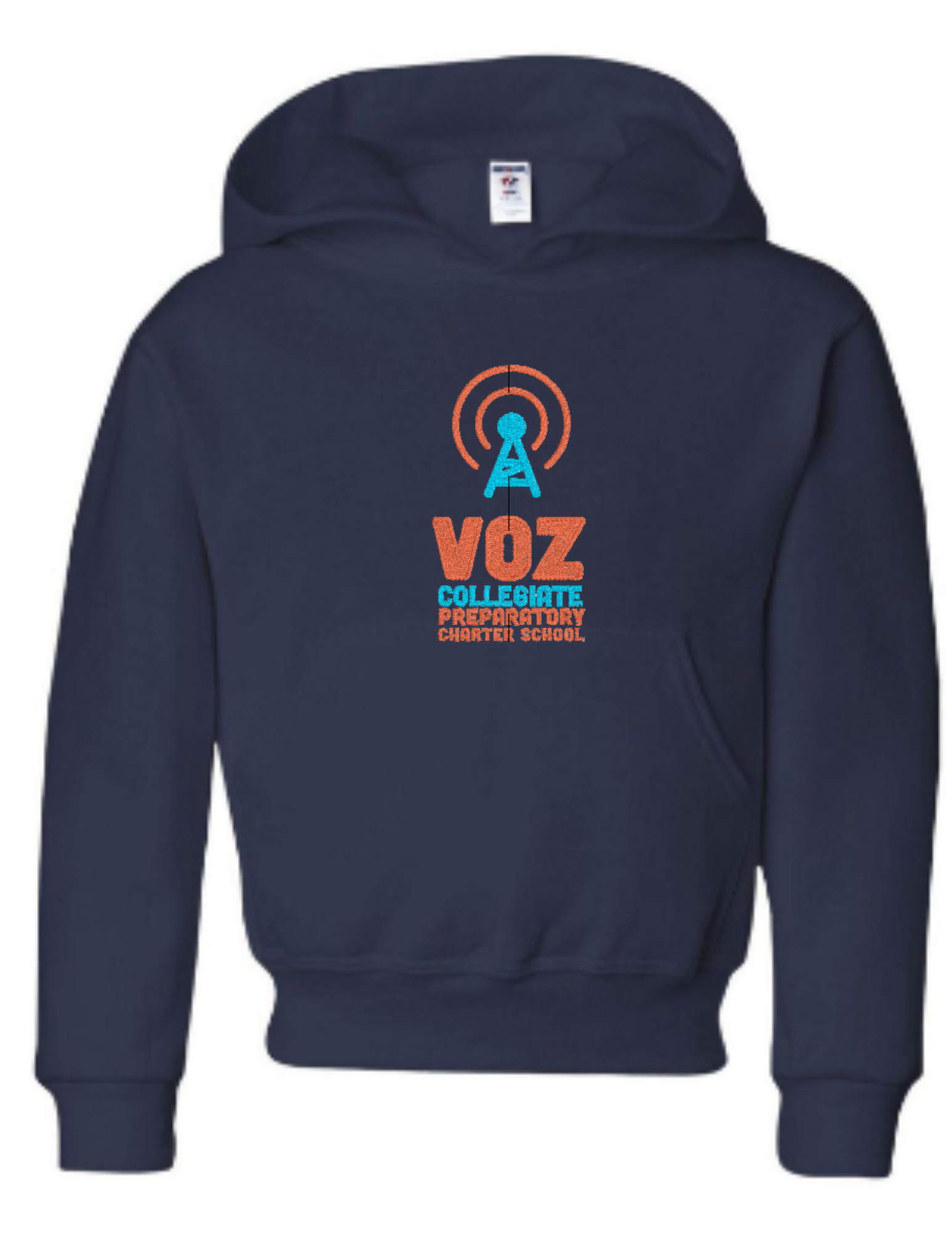 Youth Hoodie Sweatshirt with Voz Vertical Logo 6 Inch Design