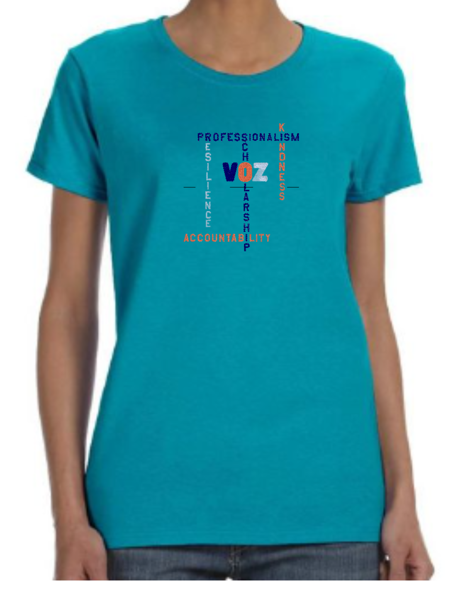 Ladies Adult 100% Cotton T-shirts with Voz Crossword 6 Inch Logo