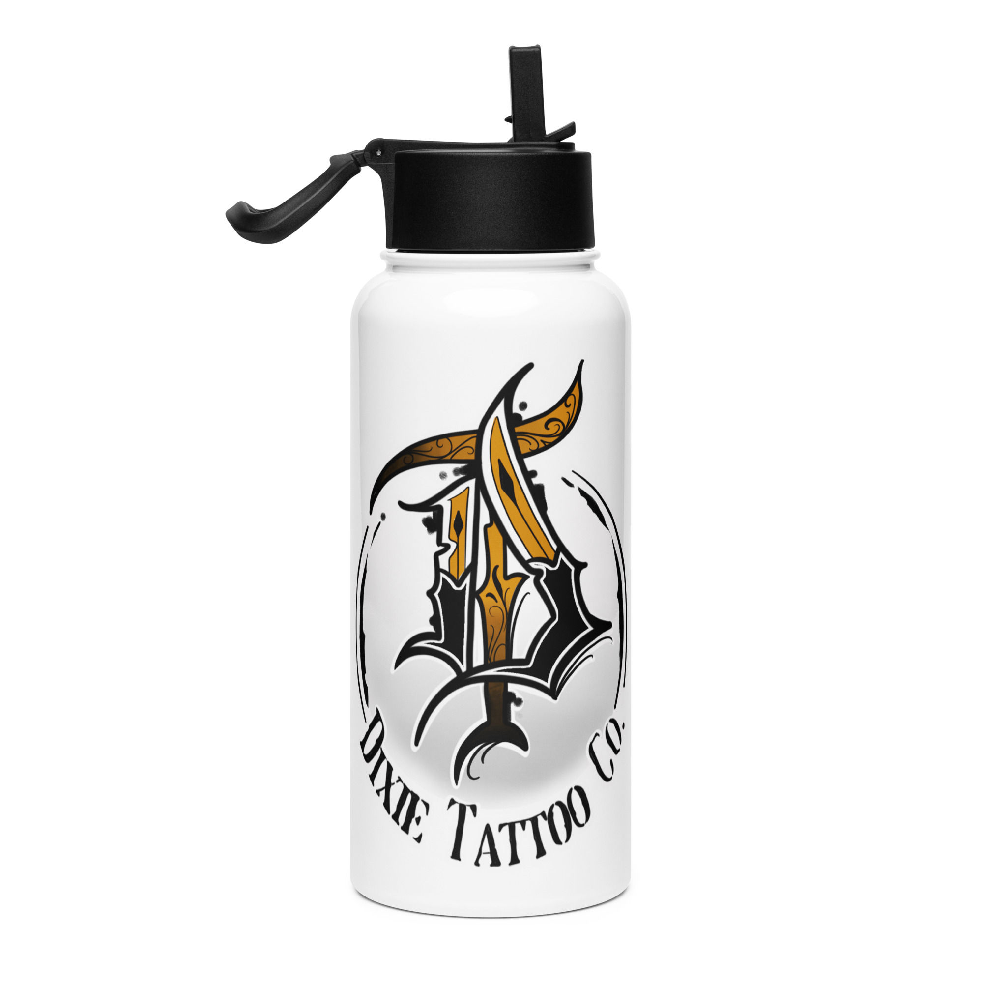 Stainless steel water bottle with a straw lid
