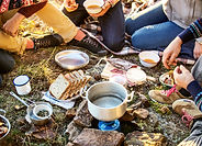 キャンプ場での朝食