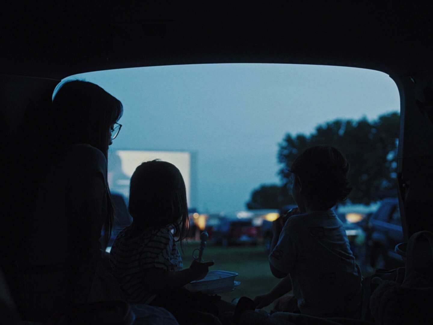 The drive-in screen seen from the back of the car