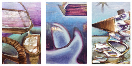 Shortcuts, 2023, triptych- each panel 40x25 cm, acrylic on masonite
