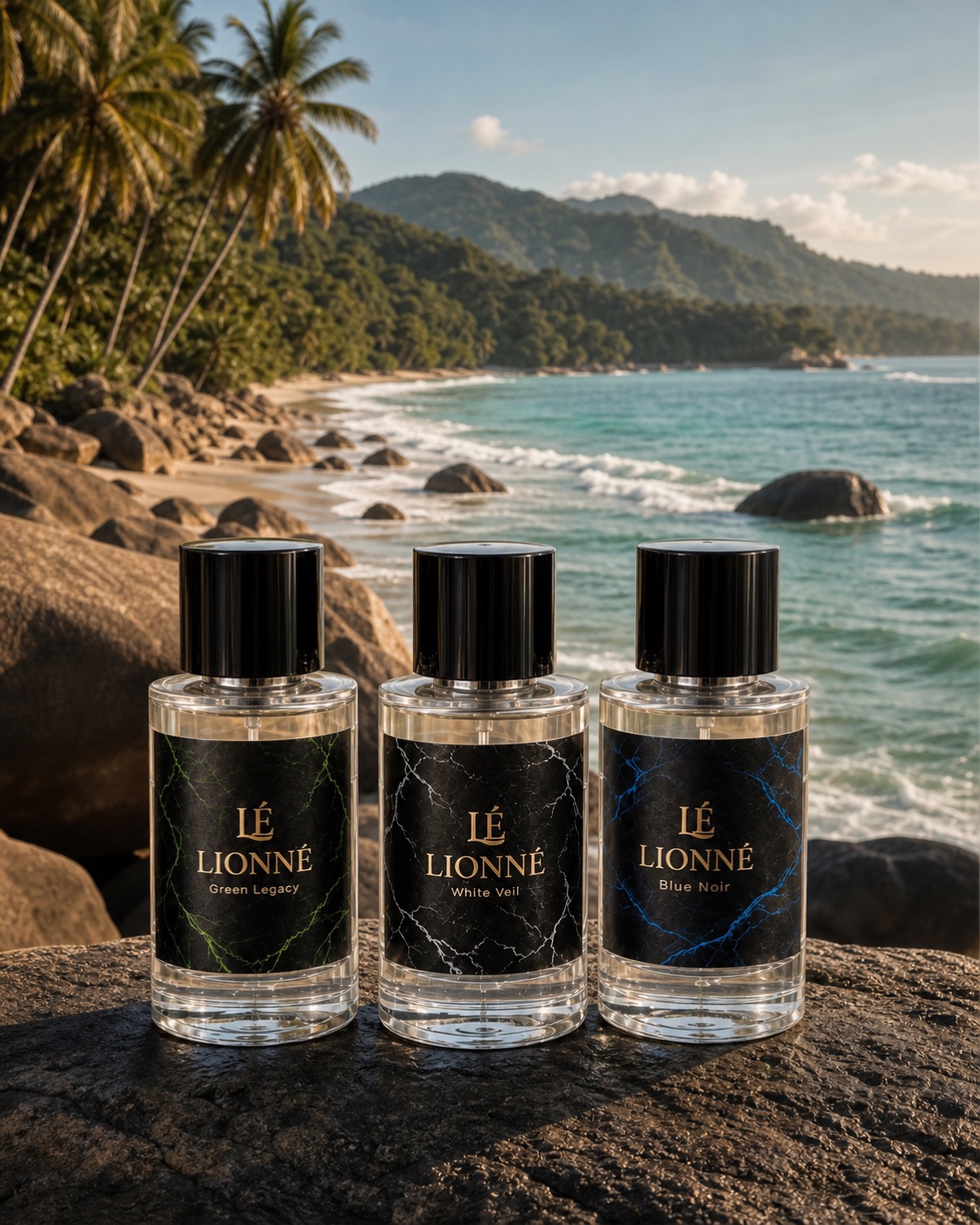 Lionné Green Legacy, White Veil and Blue Noir overlooking the Sierra Leone coast