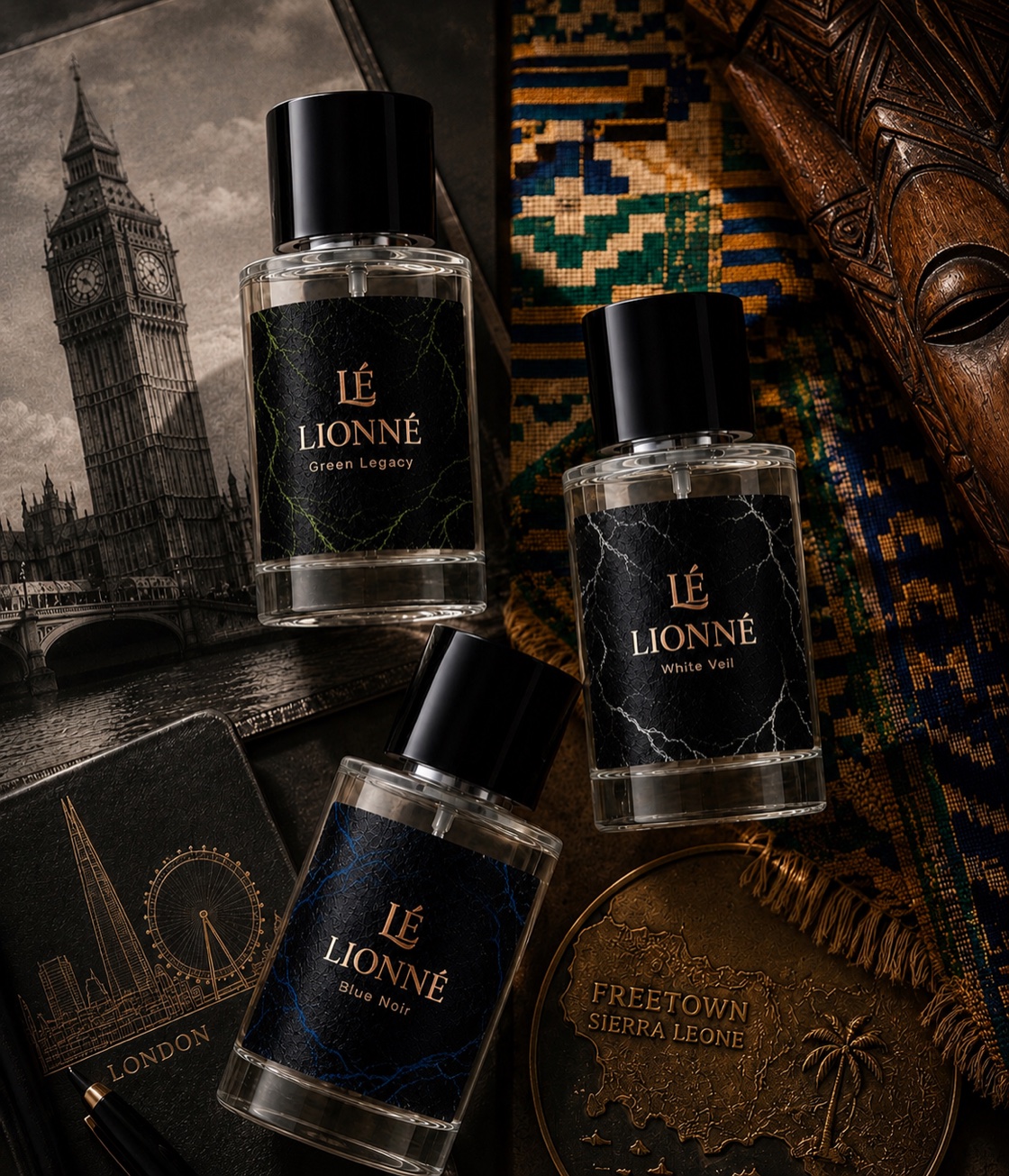 Green Legacy, White Veil and Blue Noir connecting Freetown heritage with London design