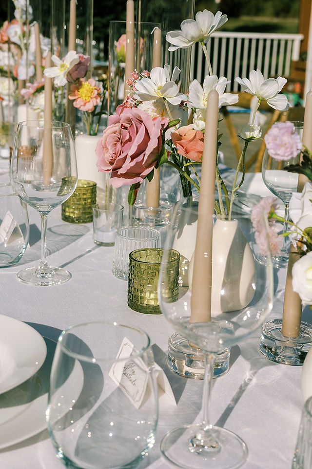 peach burnt orange wedding bud vases taper candles
